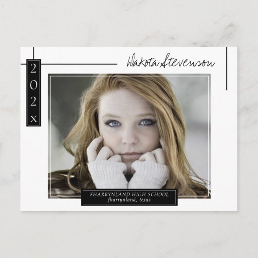 Afstuderen Minimale zwarte en witte lijnen Foto Briefkaart (Voorkant)