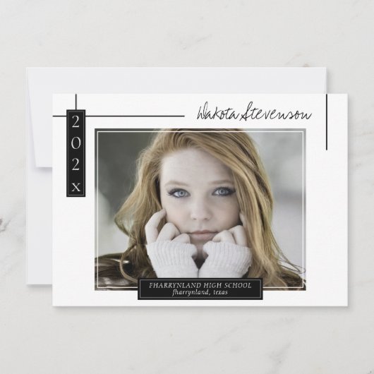 Afstuderen Minimale zwarte en witte lijnen Foto Kaart (Voorkant)