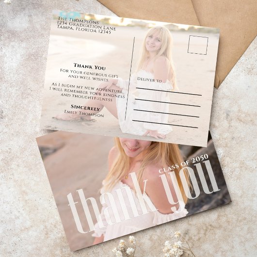 Afstuderen minimalistisch 2 foto Eenvoudig bedankt Briefkaart