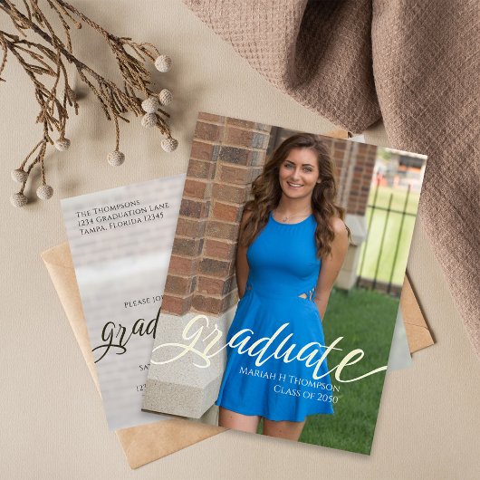 Afstuderen minimalistisch modern twee-fotoscript briefkaart