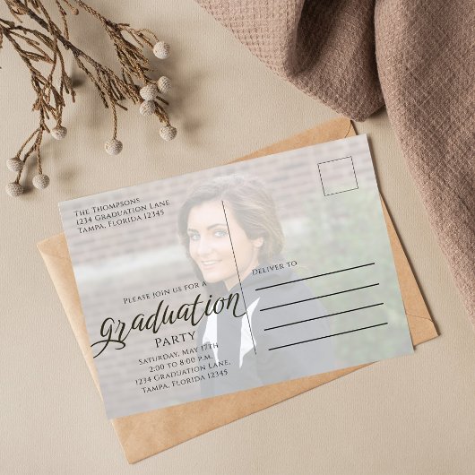 Afstuderen minimalistisch modern twee-fotoscript briefkaart