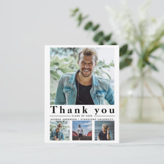 Afstuderen Minimalistische multifoto Dank u Briefkaart (Staand voorkant)