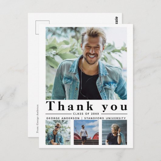Afstuderen Minimalistische multifoto Dank u Briefkaart (Voorkant / Achterkant)