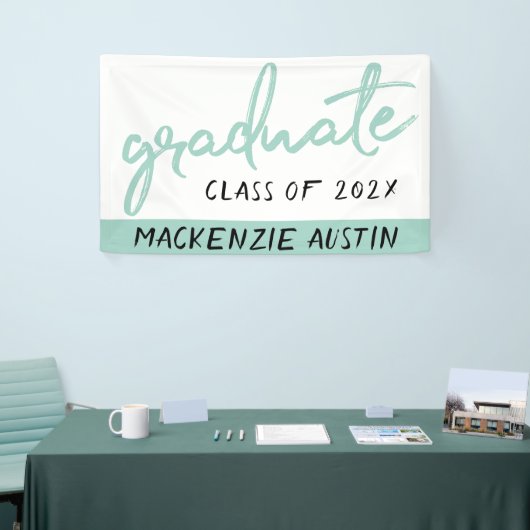 Afstuderen mintgroen | Speels Sage Trendy Script Spandoek (Beurs)