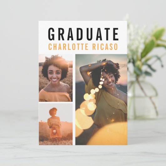 Afstuderen Modern 3 Foto Collage Persoonlijk Kaart (Staand voorkant)