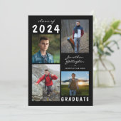 Afstuderen Modern 5 Foto Script Black White Aankondiging (Staand voorkant)