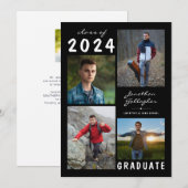 Afstuderen Modern 5 Foto Script Black White Aankondiging (Voorkant / Achterkant)