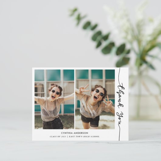 Afstuderen Modern Bedankt Script Photo Collage Briefkaart (Staand voorkant)