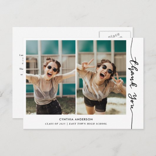 Afstuderen Modern Bedankt Script Photo Collage Briefkaart (Voorkant / Achterkant)