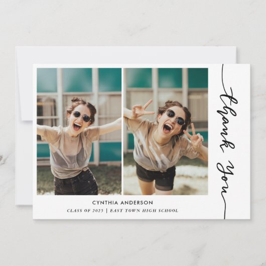 Afstuderen Modern Bedankt Script Photo Collage Kaart (Voorkant)