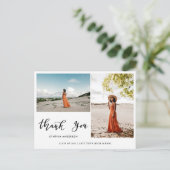 Afstuderen Modern Bedankt Script Twee foto's Briefkaart (Staand voorkant)