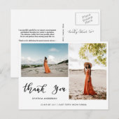 Afstuderen Modern Bedankt Script Twee foto's Briefkaart (Voorkant / Achterkant)
