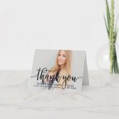Afstuderen Modern Black Script Foto Bedankkaart (Voorkant)