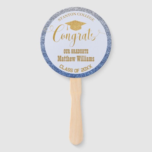 Afstuderen Modern blauw en goud Afstuderen foto Handwaaier (Voorkant)