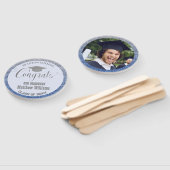 Afstuderen Modern Blauw en Zilver Afstuderen Foto Handwaaier (Niet-gemonteerd)