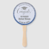 Afstuderen Modern Blauw en Zilver Afstuderen Foto Handwaaier (Voorkant)