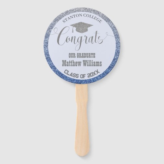 Afstuderen Modern Blauw en Zilver Afstuderen Foto Handwaaier (Voorkant)