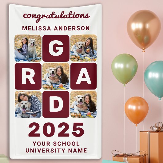 Afstuderen Modern Bloed Gepersonaliseerd 5 Foto Co Spandoek
