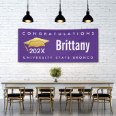 Afstuderen Modern Bold Simple Gold Pet op Paars Spandoek