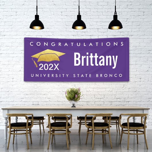 Afstuderen Modern Bold Simple Gold Pet op Paars Spandoek