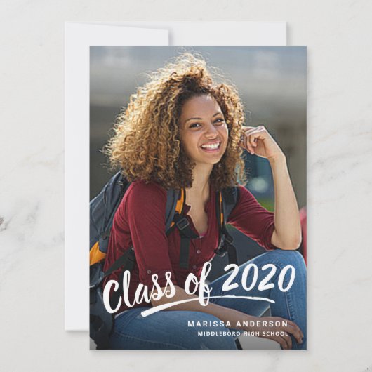 Afstuderen Modern Brush Script 2+Sided Party 2020 Kaart (Voorkant)