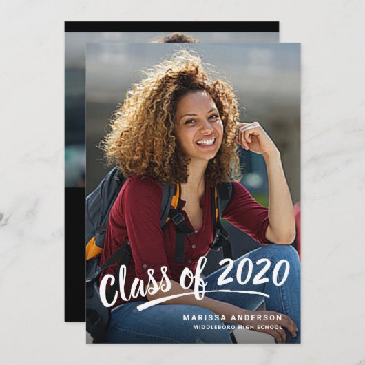 Afstuderen Modern Brush Script 2+Sided Party 2020 Kaart (Voorkant / Achterkant)