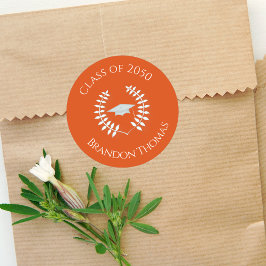 Afstuderen Modern Classic Laurel Bright Sinaasappe Ronde Sticker