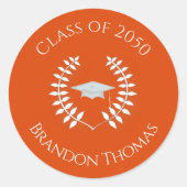 Afstuderen Modern Classic Laurel Bright Sinaasappe Ronde Sticker (Voorkant)