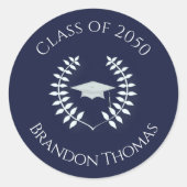 Afstuderen Modern Classic Laurel Navy Blue Ronde Sticker (Voorkant)