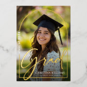 Afstuderen Modern Eenvoudig Elegant Foto Afstudere Folie Uitnodiging (Voorkant)