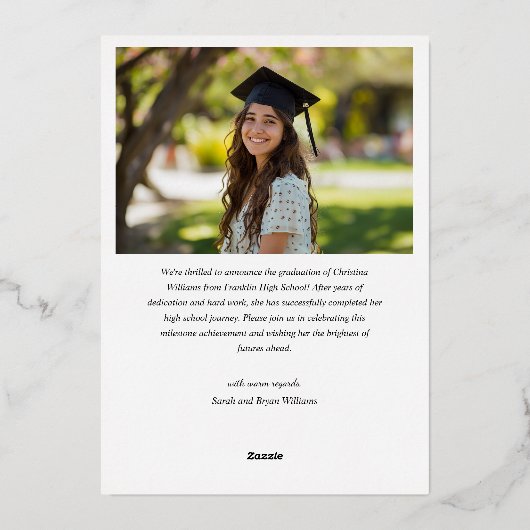 Afstuderen Modern Eenvoudig Elegant Foto Afstudere Folie Uitnodiging (Achterkant)