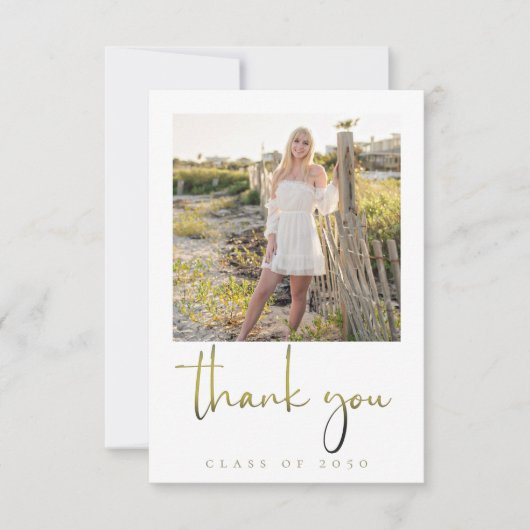 Afstuderen Modern Eenvoudig Fotokalligrafie Goud Bedankkaart (Voorkant)