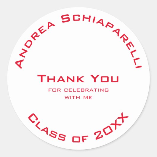 Afstuderen Modern Eenvoudig Rood Custom Dank u Ronde Sticker (Voorkant)