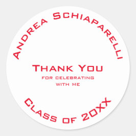 Afstuderen Modern Eenvoudig Rood Custom Dank u Ronde Sticker
