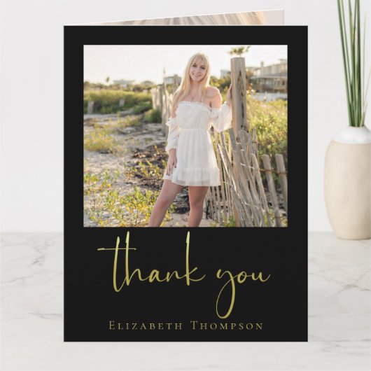 Afstuderen Modern Eenvoudige Kalligrafie Goud Dank Bedankkaart (Voorkant)