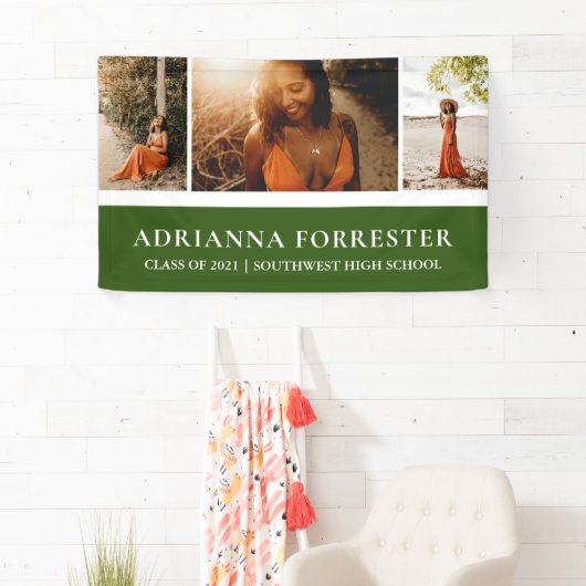 Afstuderen Modern Elegant Green | Drie foto's Spandoek (Insitu)
