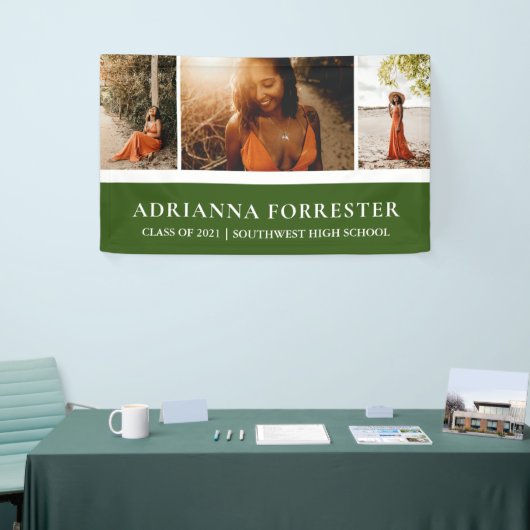 Afstuderen Modern Elegant Green | Drie foto's Spandoek (Beurs)