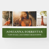 Afstuderen Modern Elegant Green | Drie foto's Spandoek (Horizontaal)