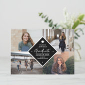 Afstuderen modern elegant script 4 foto collage a aankondiging (Staand voorkant)