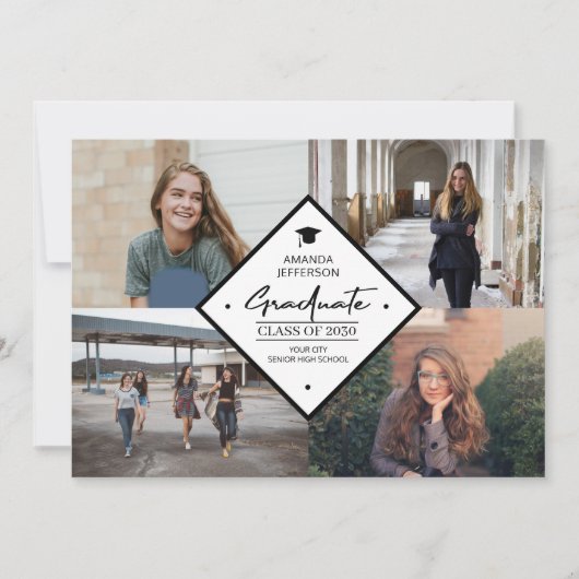 Afstuderen modern elegant script 4 foto collage a aankondiging (Voorkant)