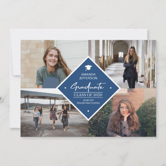 Afstuderen modern elegant script 4 foto collage a aankondiging (Voorkant)