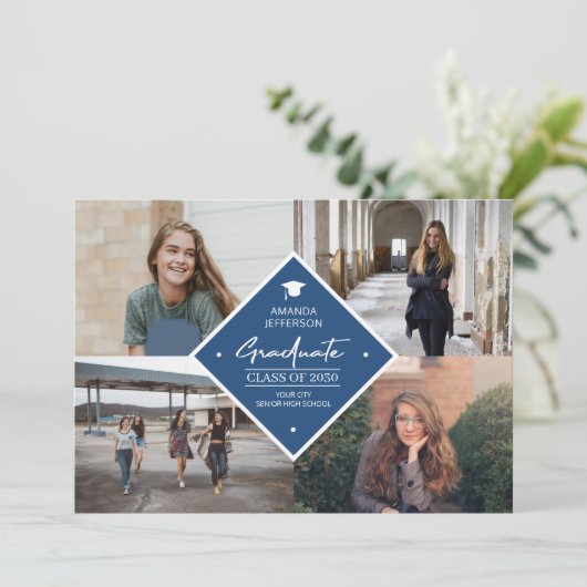 Afstuderen modern elegant script 4 foto collage a aankondiging (Staand voorkant)