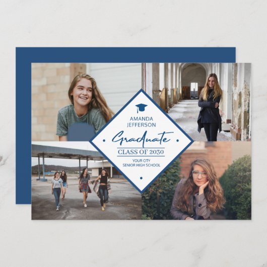 Afstuderen modern elegant script 4 fotocollage aankondiging (Voorkant / Achterkant)