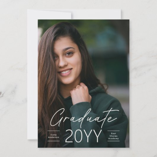 Afstuderen Modern Elegant Script foto Kaart (Voorkant)