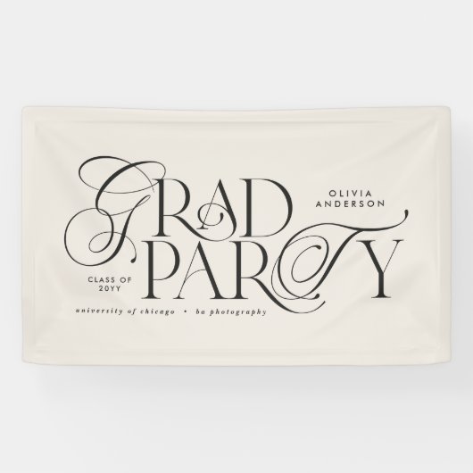 Afstuderen Modern Elegant Typografie Zwart & Wit Spandoek (Horizontaal)