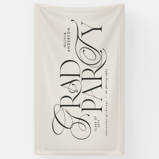 Afstuderen Modern Elegant Typografie Zwart & Wit Spandoek (Verticaal)