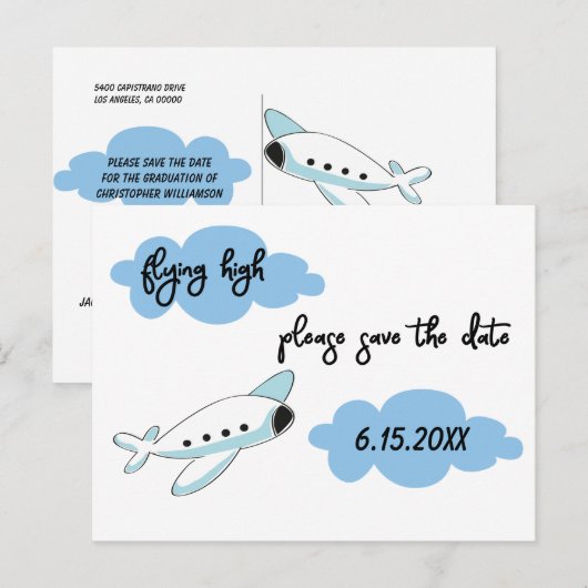 Afstuderen Modern Flying High Plane Cloud Briefkaart (Voorkant / Achterkant)