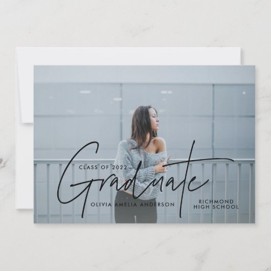 Afstuderen modern fotoscript elegant kaart (Voorkant)