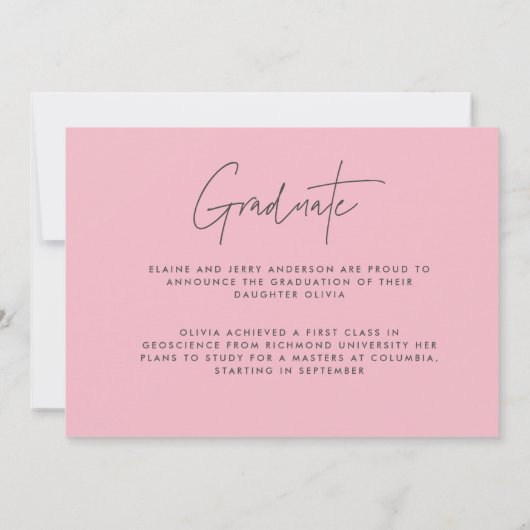 Afstuderen modern fotoscript elegant roze girly kaart (Achterkant)
