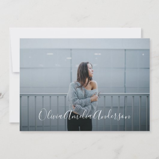 Afstuderen modern fotoscript typografie blauw kaart (Voorkant)